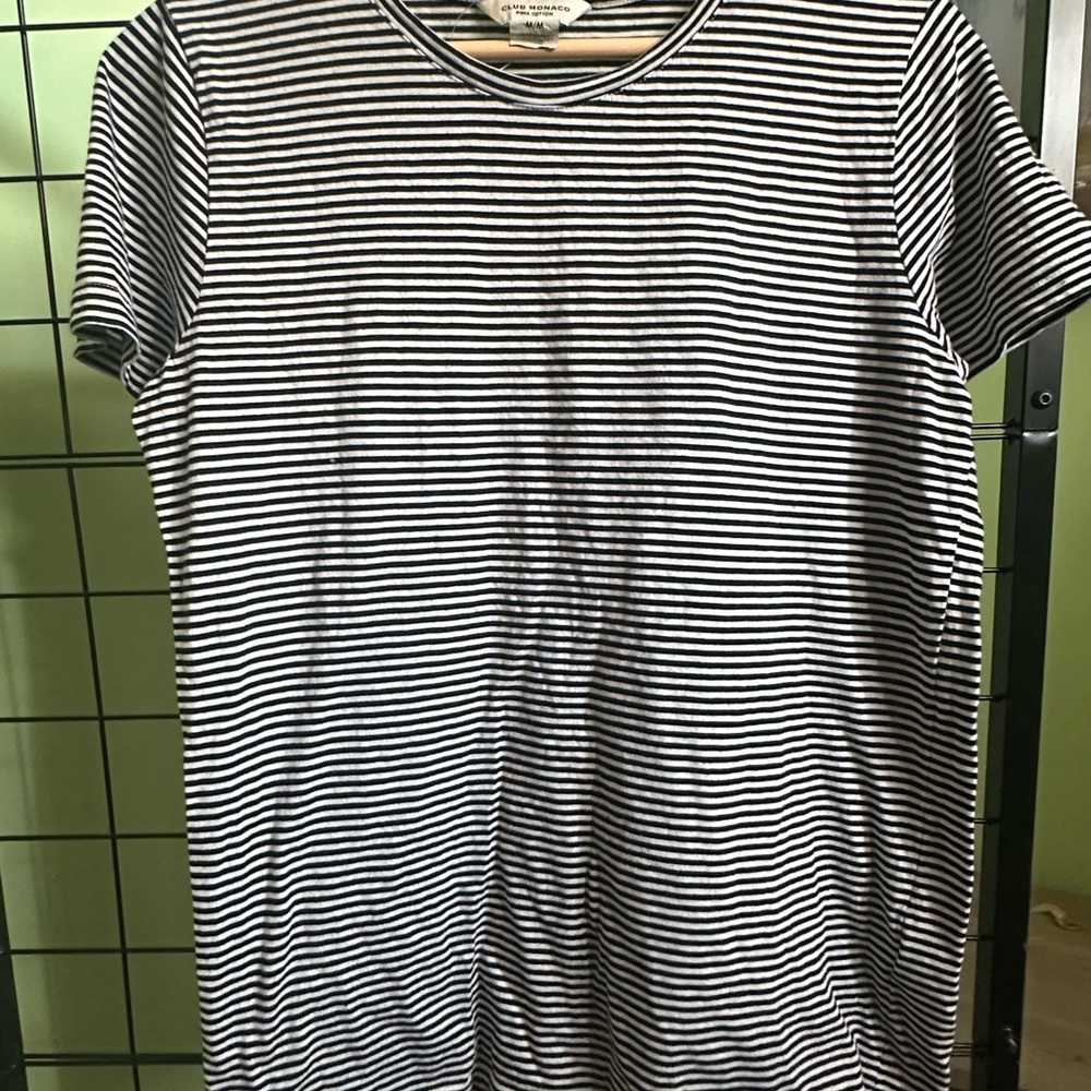 Club Monaco Black and White Striped T-Shirt